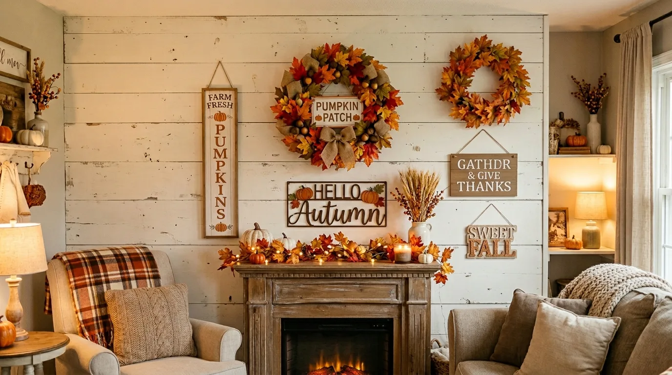 Rustic wall sign decor using Dollar Tree fall pieces